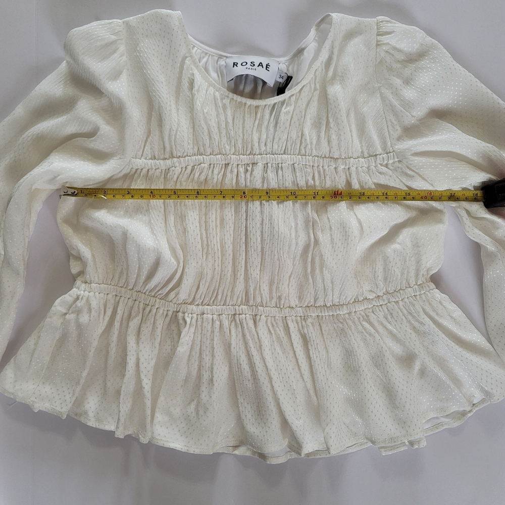 Rosae Paris Le Delaunay Smocked Blouse Ruffled Wrists Meringue, French Romantic - Picture 6 of 15